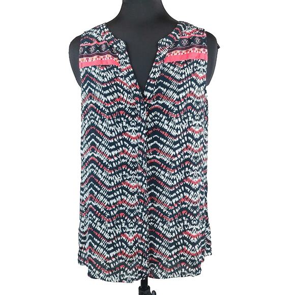 Sanctuary Women's Sleeveless Blouse Border Craft Button Split Neck Shirt Black M - Picture 1 of 10